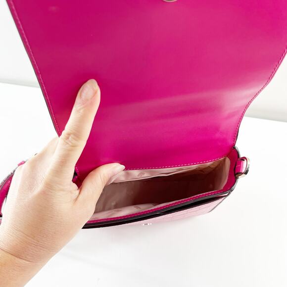 Kate Spade Staci Croc Embossed Mini Top Handle Crossbody Bag Purse Pink - Picture 6 of 9